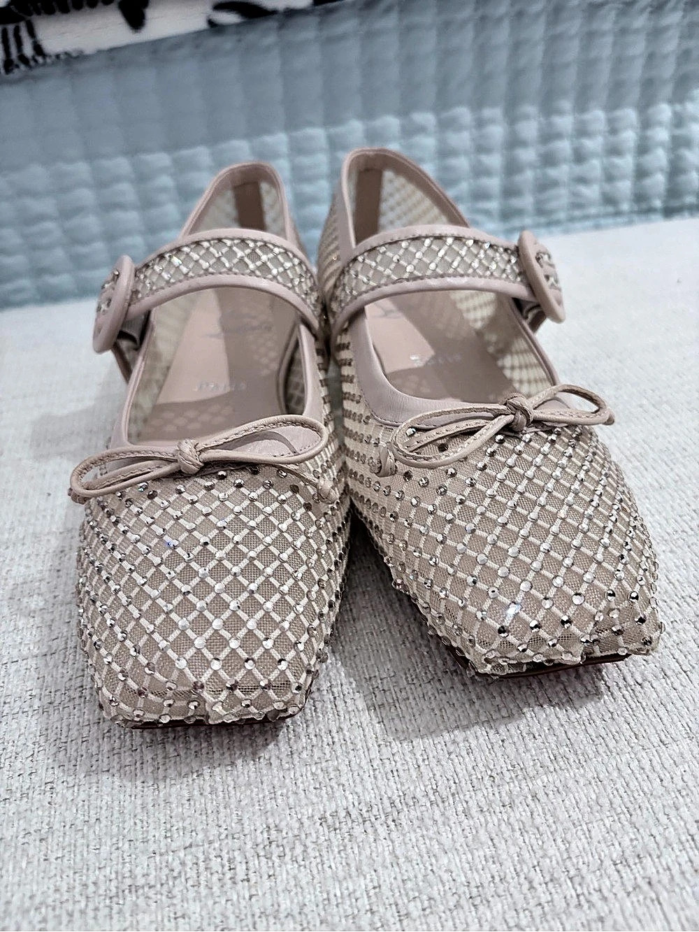 Christian Louboutin Mamastrapitina Crystal-Embellished Mesh Mary Jane Flats Pink